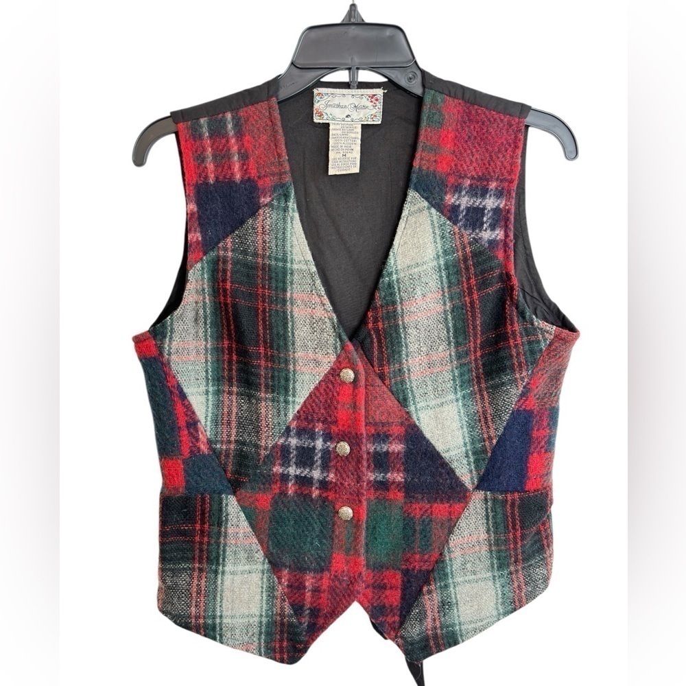 Vintage Jonathan Martin Plaid Wool Blend Patchwork Vest Womens Size Medium Lined